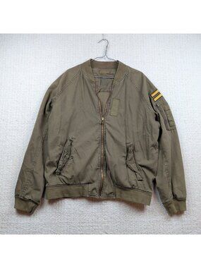 Y2K American Eagle Bomber Jacket Olive Green Zip Military Flight MA-1 Men Sz XL
